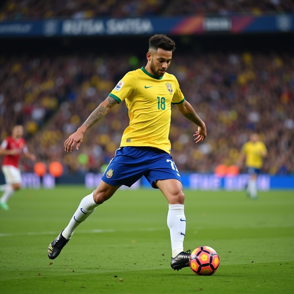 Hình nền bóng đá đẹp Neymar thực hiện kỹ thuật đảo chân.