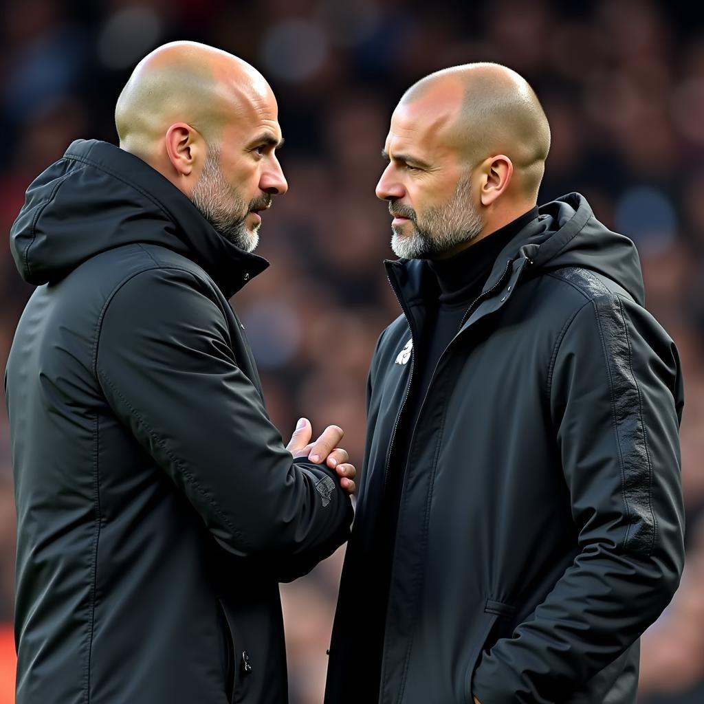 HLV Pep Guardiola nói chuyện với Erling Haaland