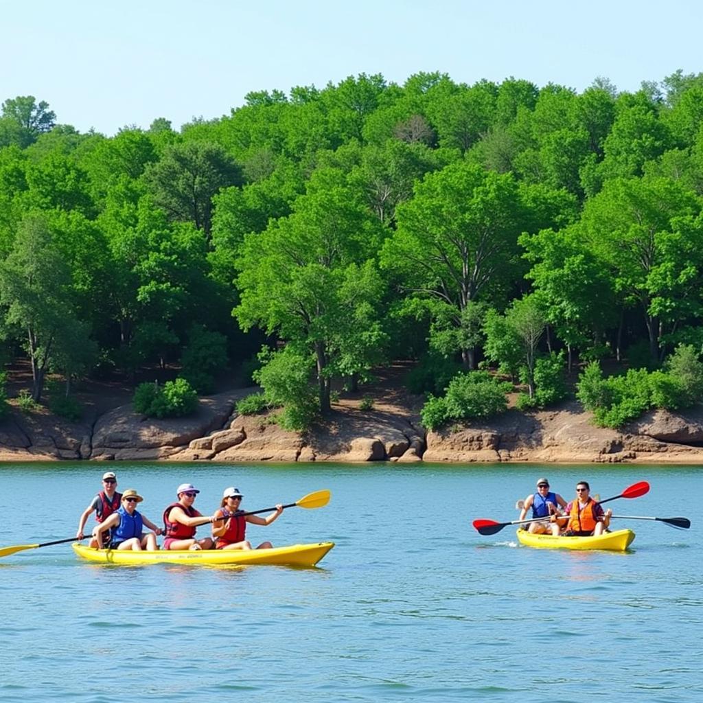 Hoạt động chèo thuyền kayak tại bãi đá sông Hồng