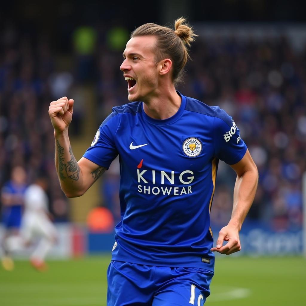 James Maddison ăn mừng bàn thắng trong màu áo Leicester City