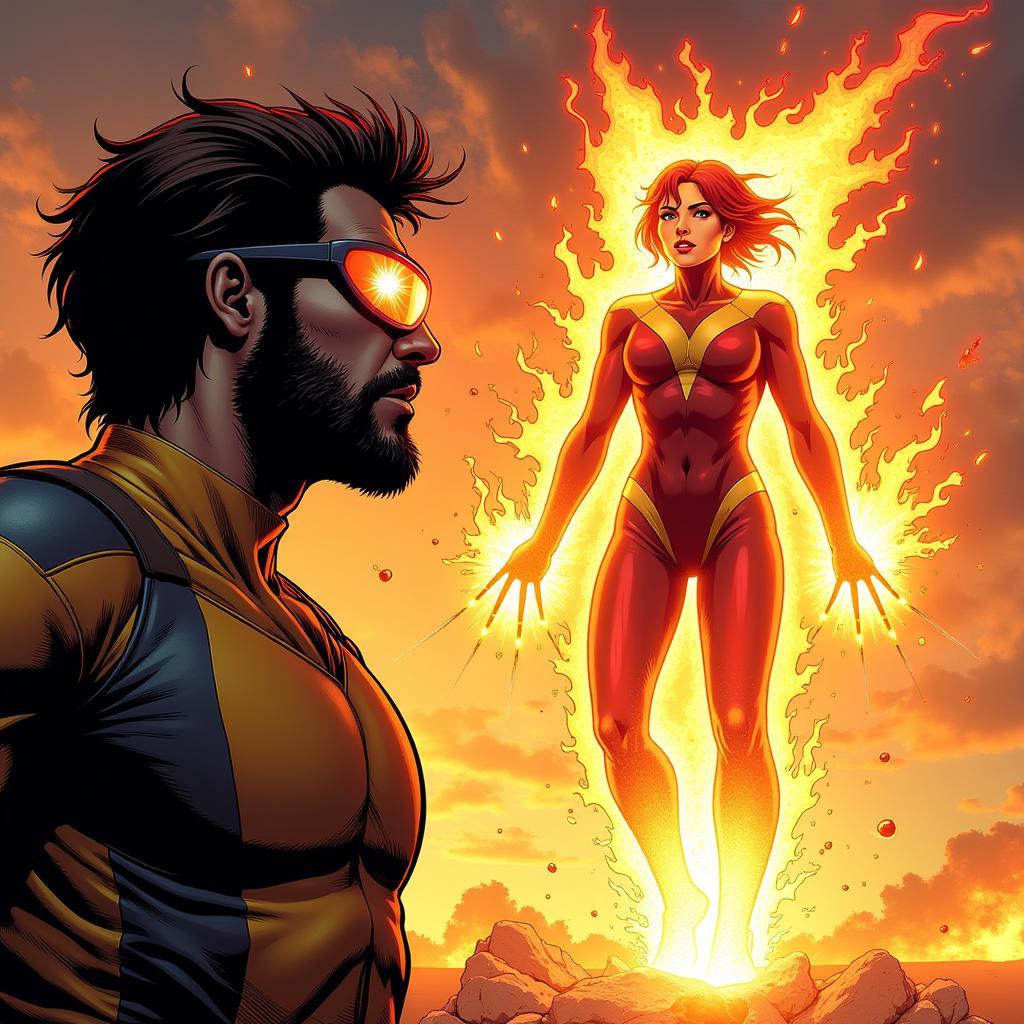 Jean Grey và Cyclops trong cuộc chiến với Dark Phoenix