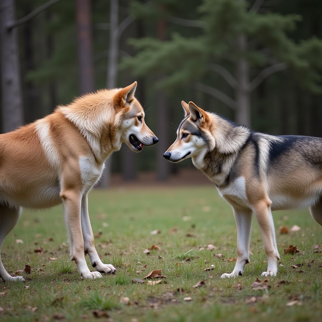 Kangal dog and Gray wolf face-off