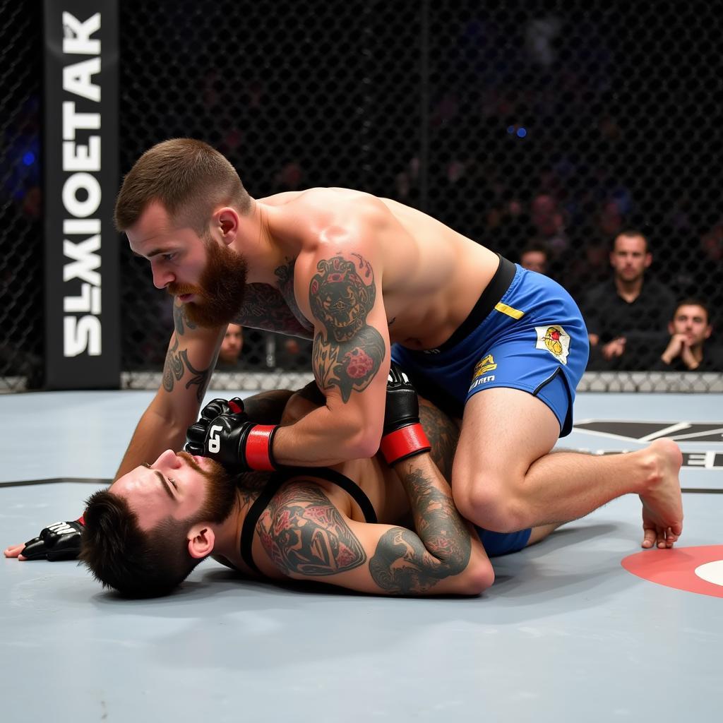 Khabib Nurmagomedov khống chế Conor McGregor trên sàn đấu