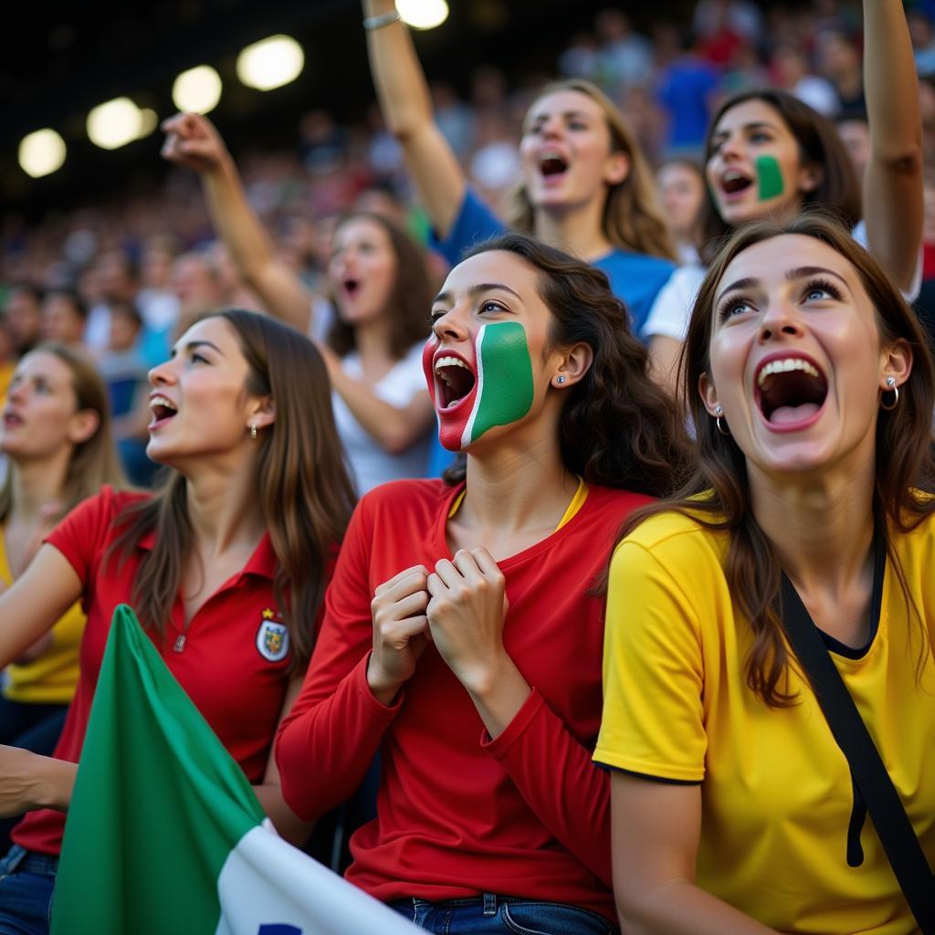 Fans cheering at the Olympic women's soccer