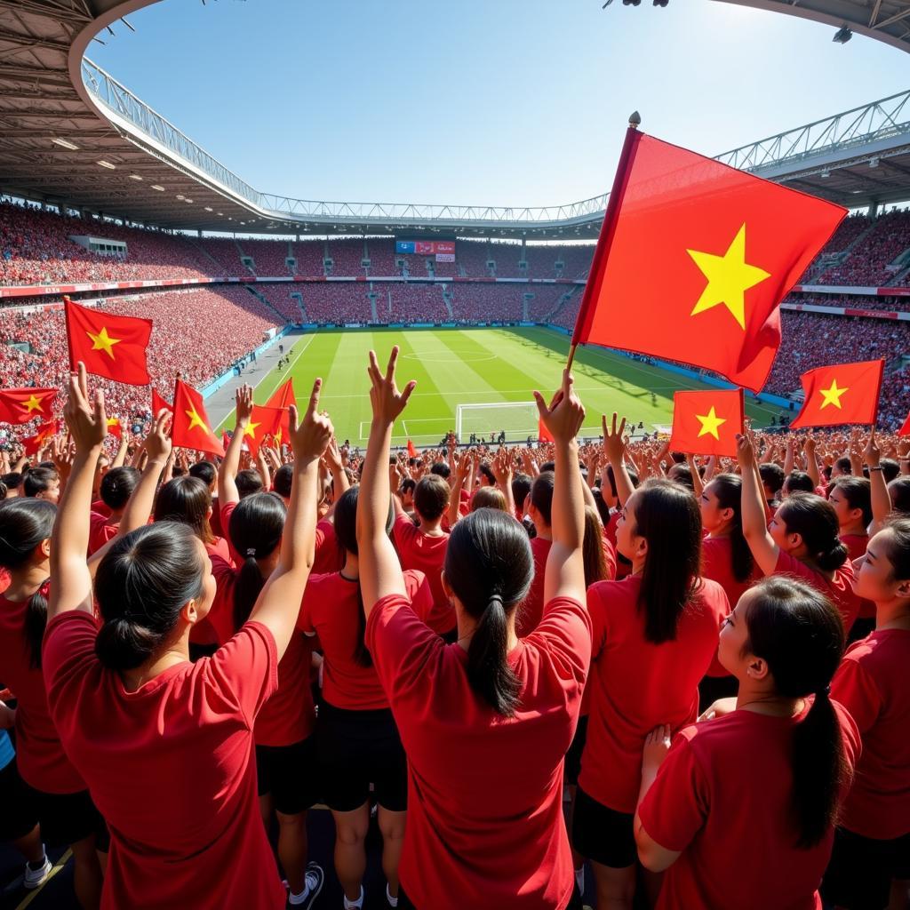 Vietnamese fans cheering for the women's football team