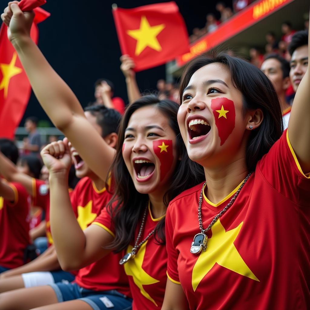 Vietnamese fans cheering enthusiastically