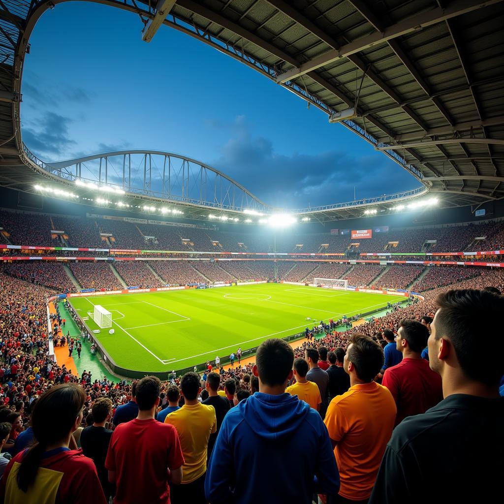 Passionate South American football fans cheering in the stadium during a Copa America match