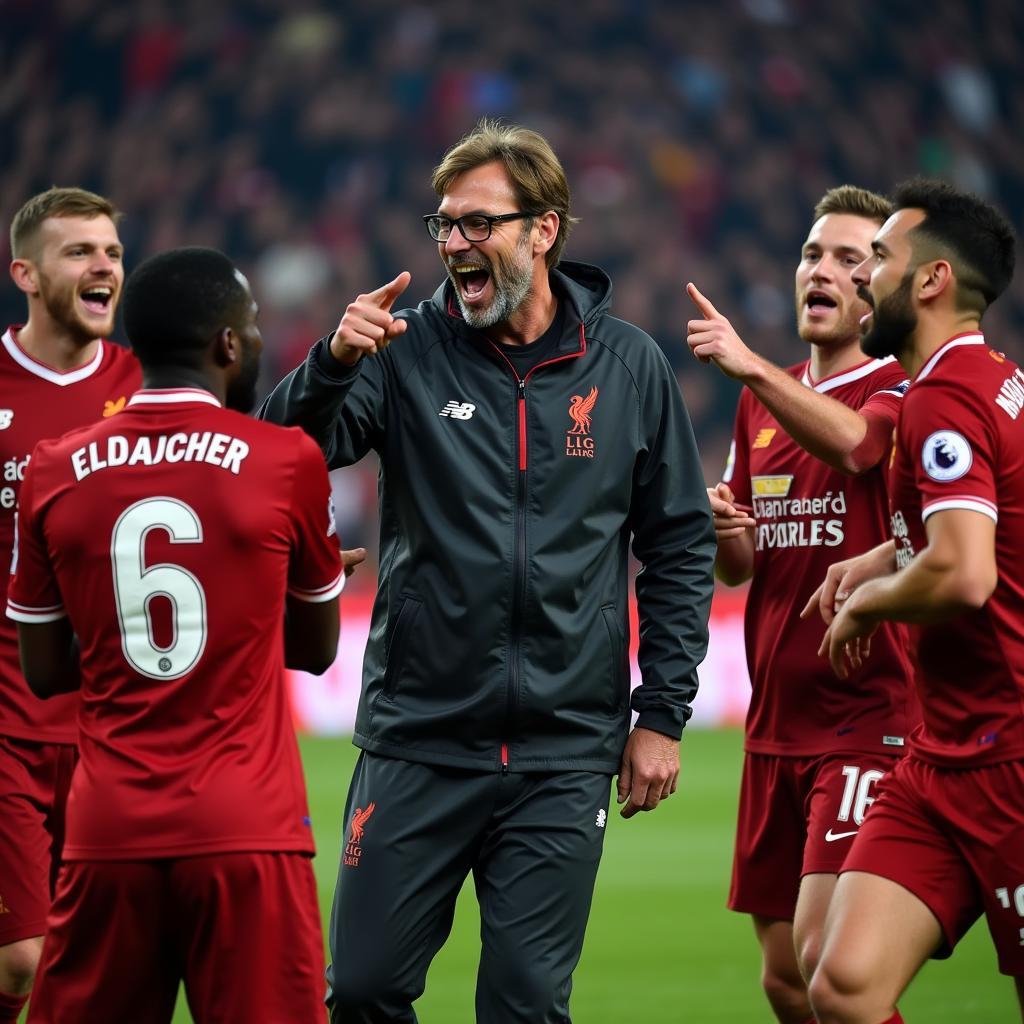 Huấn luyện viên Jurgen Klopp ăn mừng cuồng nhiệt cùng các học trò