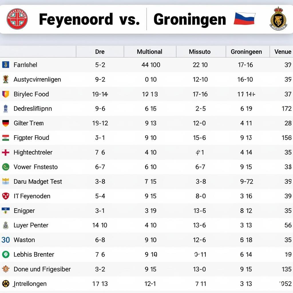 Lịch sử đối đầu Feyenoord - Groningen