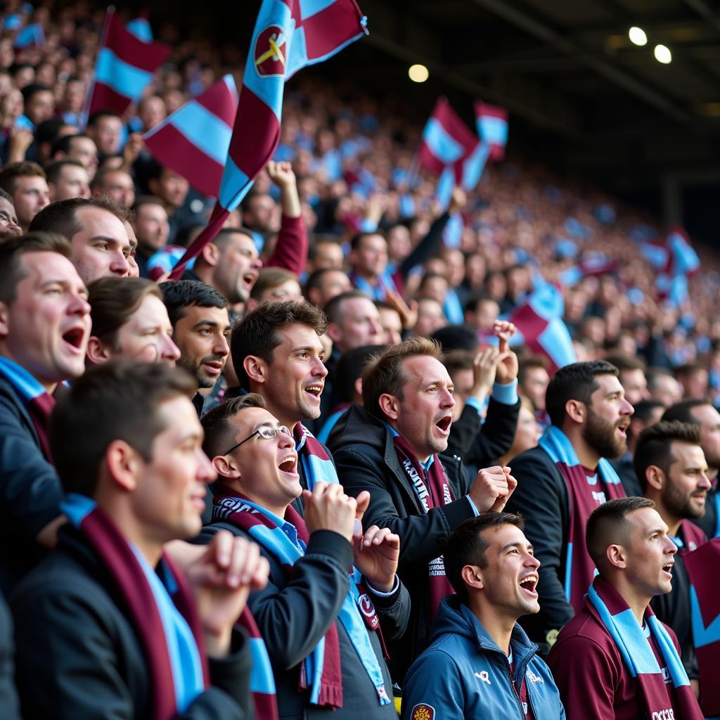 Cổ động viên West Ham cuồng nhiệt trên khán đài London Stadium