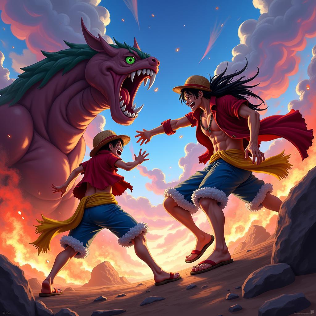 Luffy và Kaido đối đầu không gian