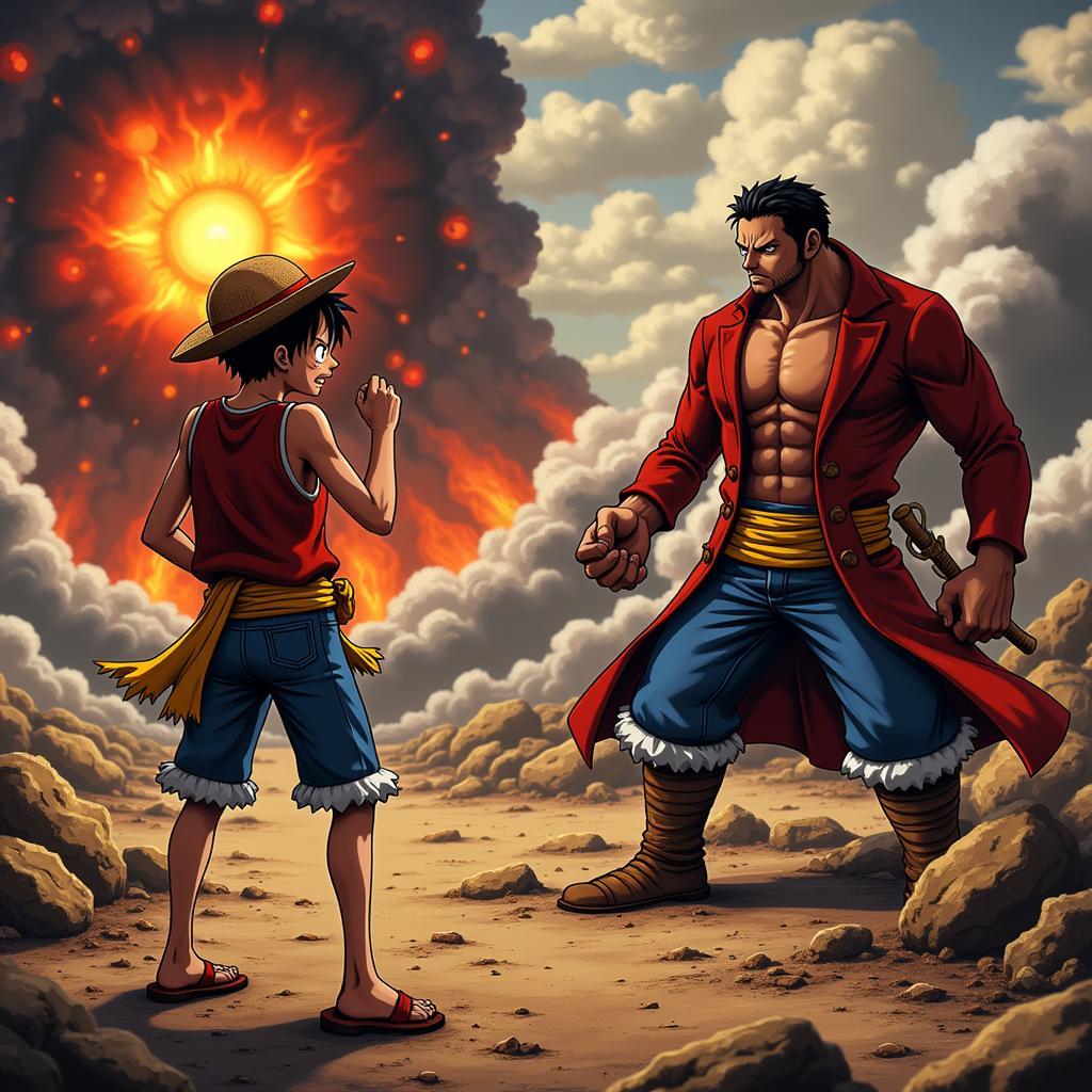 Luffy đối đầu Akainu tại Marineford