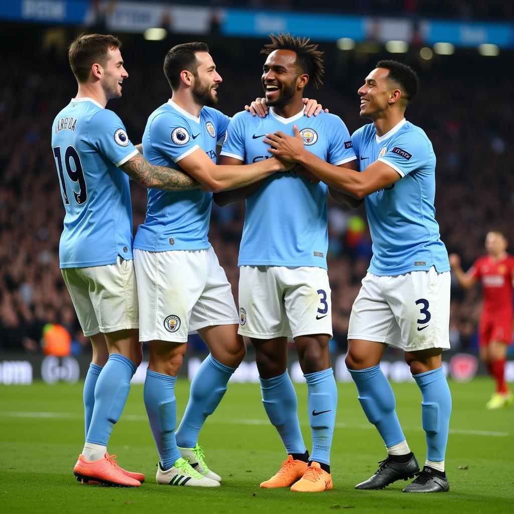 Man City players celebrate their victory