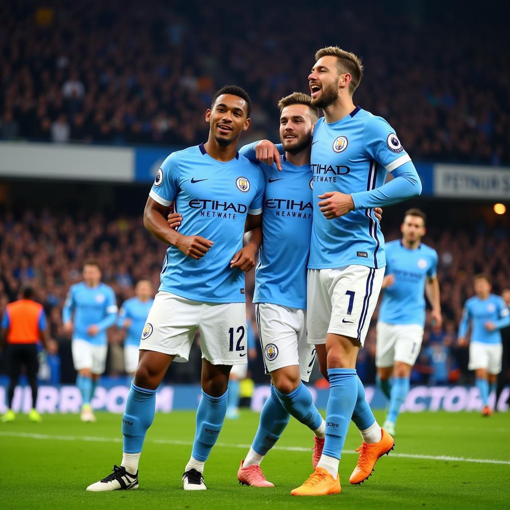 Cầu thủ Man City ăn mừng chiến thắng