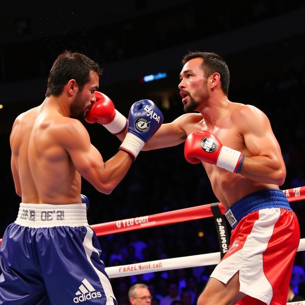 Manny Pacquiao tung cú đấm về phía Keith Thurman