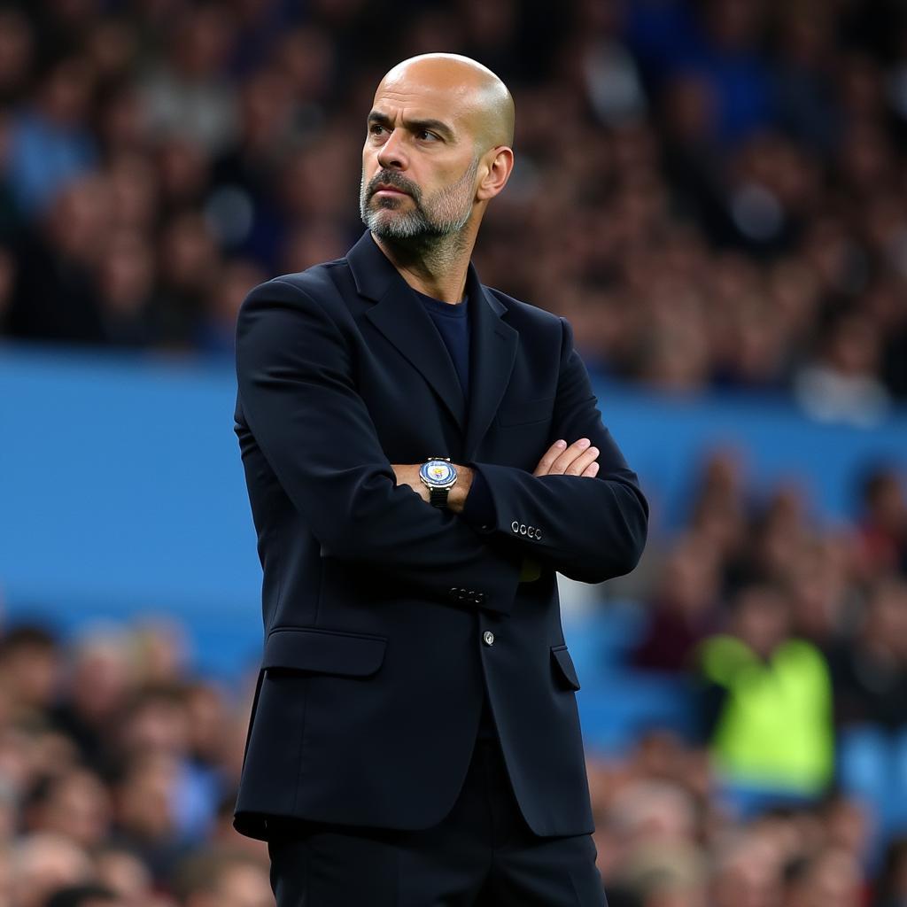 HLV Pep Guardiola chỉ đạo chiến thuật cho Man City