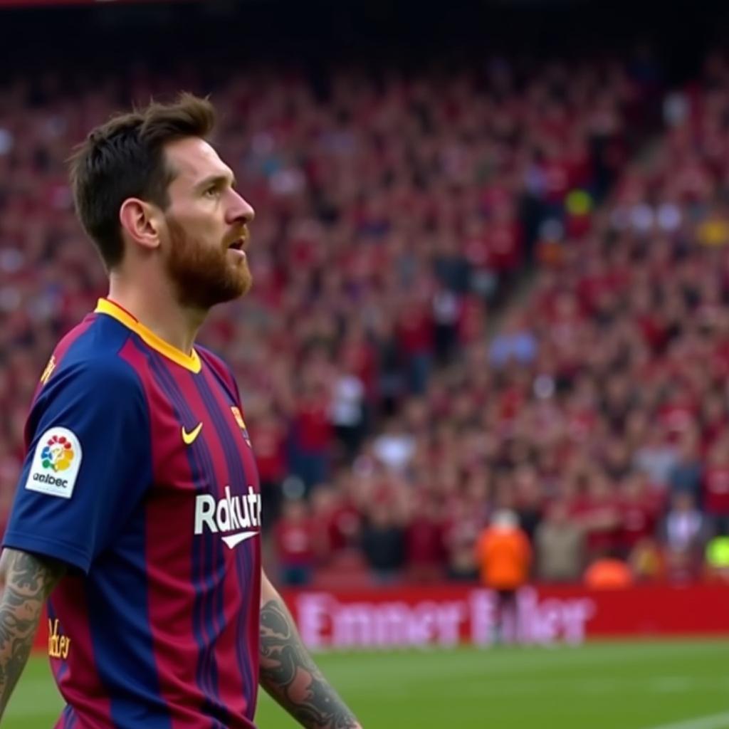 Lionel Messi bất lực trước sức ép của Liverpool tại Anfield