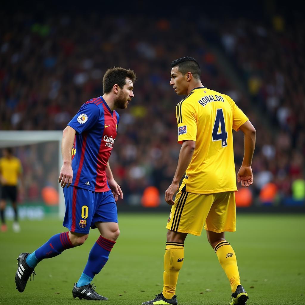 Lionel Messi và Cristiano Ronaldo đối đầu trong trận El Clasico năm 2012