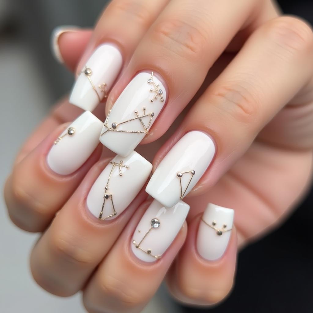 Mẫu nail đầu móng trắng đính đá kiểu Hàn Quốc