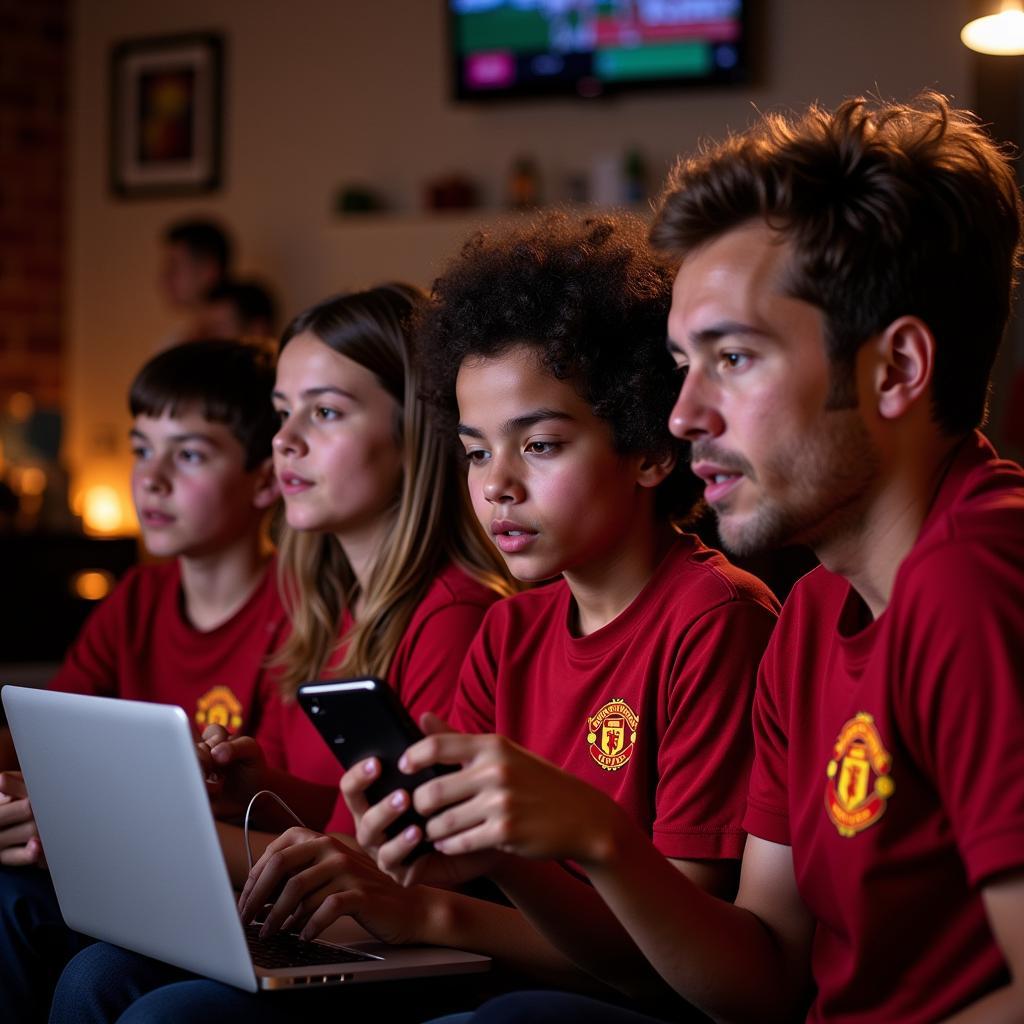 Fans glued to their screens, watching Manchester United live football