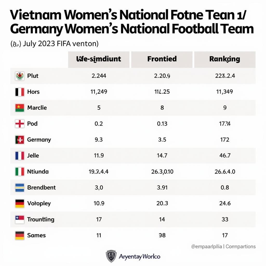 FIFA Ranking Nữ Việt Nam và Đức