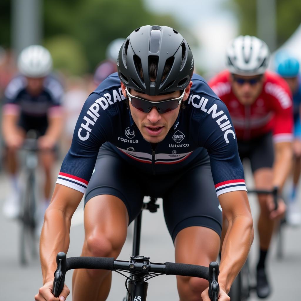 Olympic Cyclist Sprinting to the Finish Line