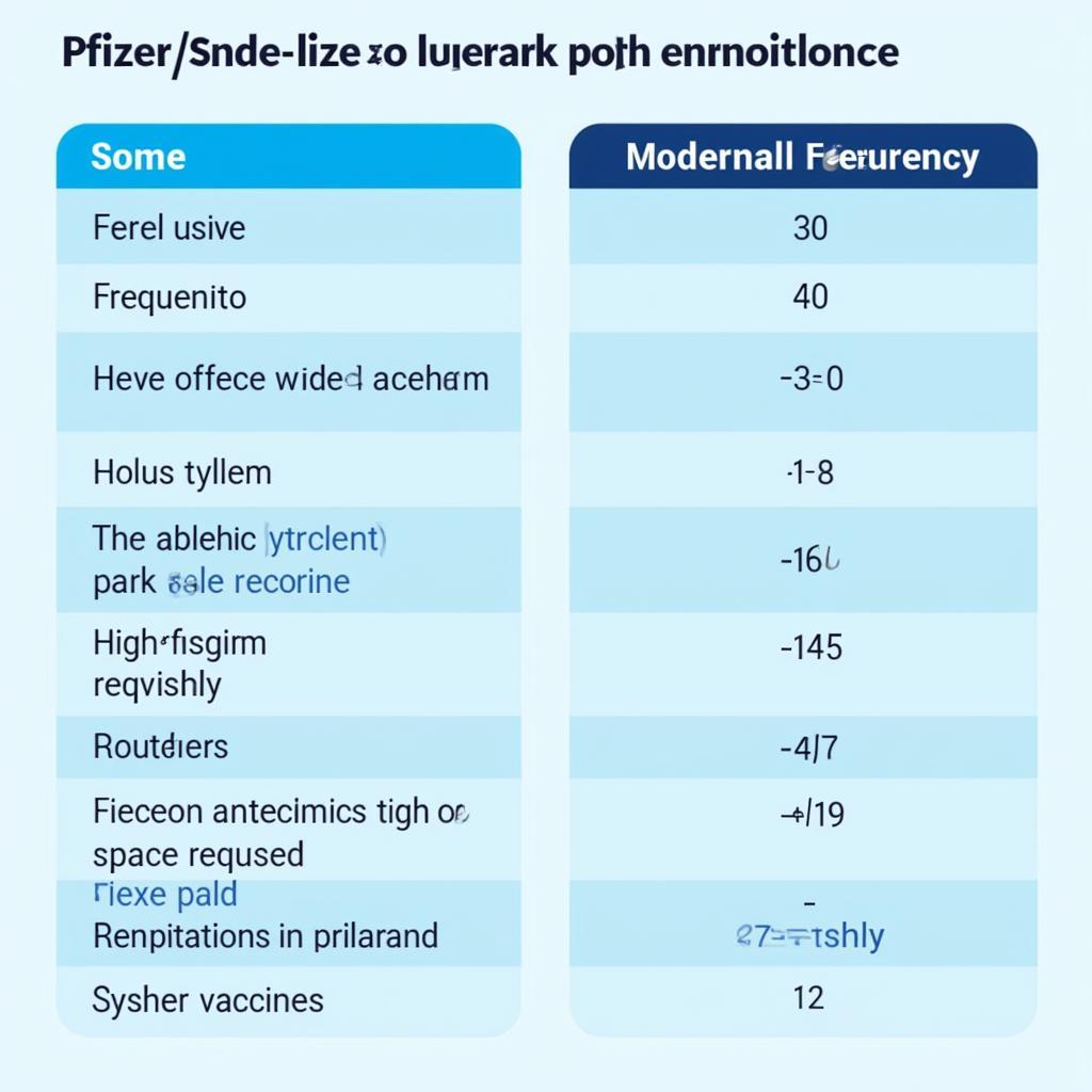 Bảng so sánh tác dụng phụ thường gặp của vaccine Pfizer và Moderna