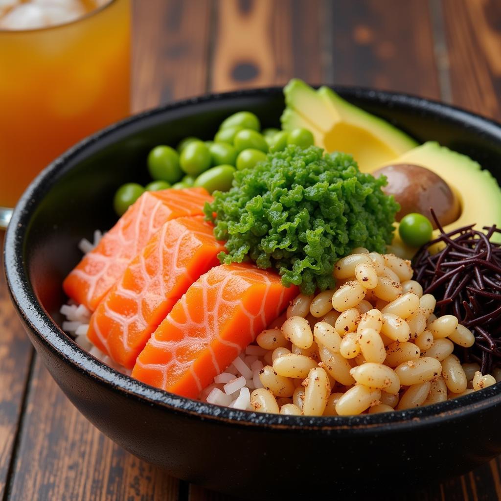 Poke bowl với cá hồi tươi ngon