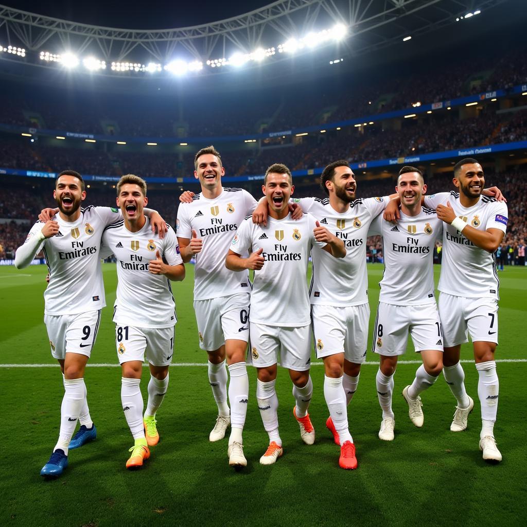 Real Madrid ăn mừng chiến thắng trước PSG