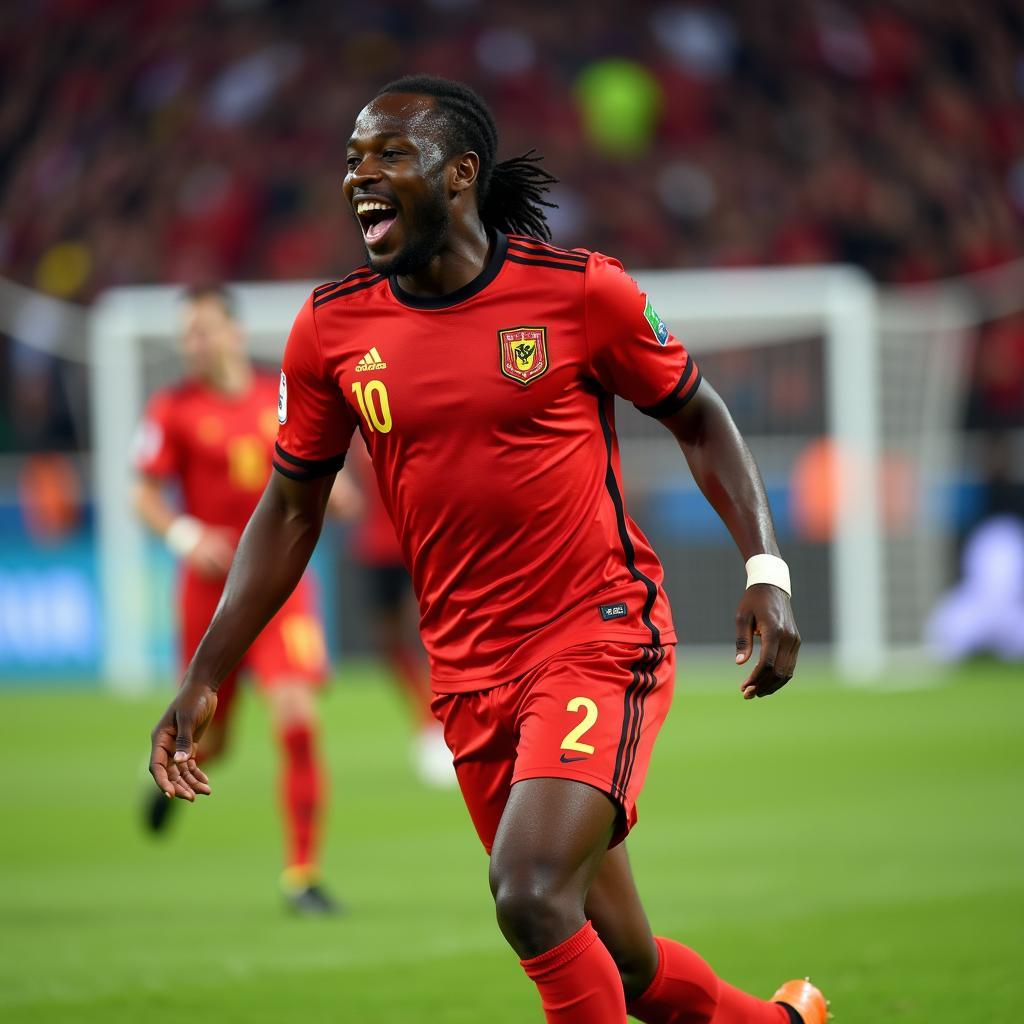 Romelu Lukaku ăn mừng bàn thắng tại World Cup 2018