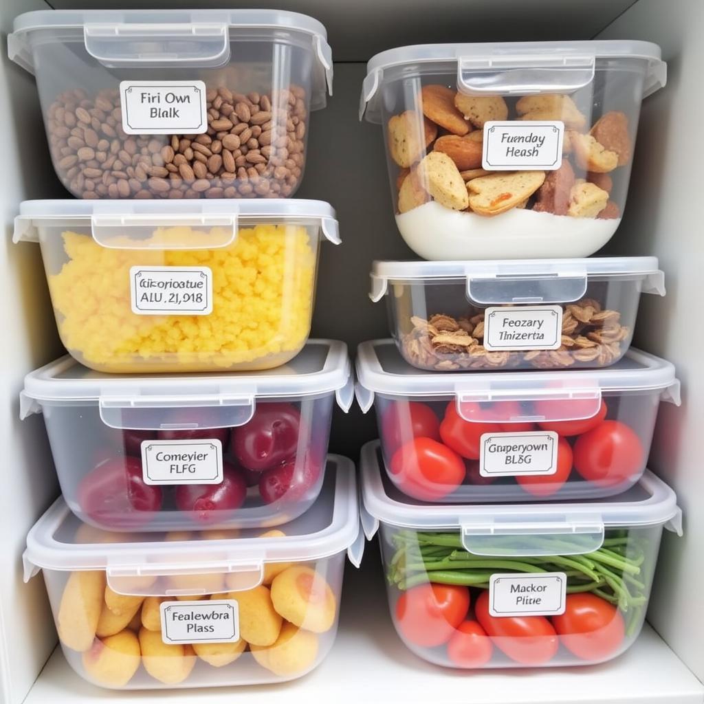 Organized freezer with labeled containers