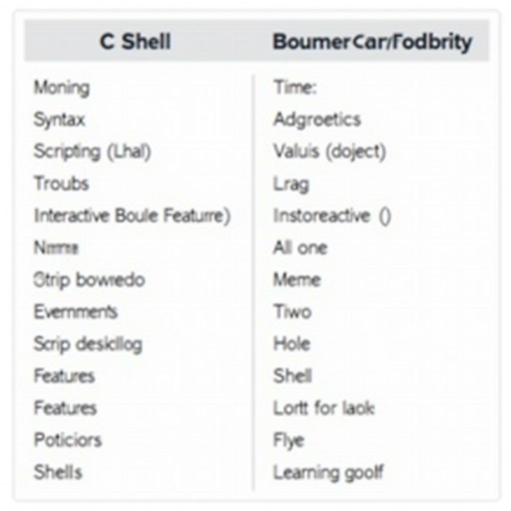 Bảng so sánh C Shell và Bourne Shell