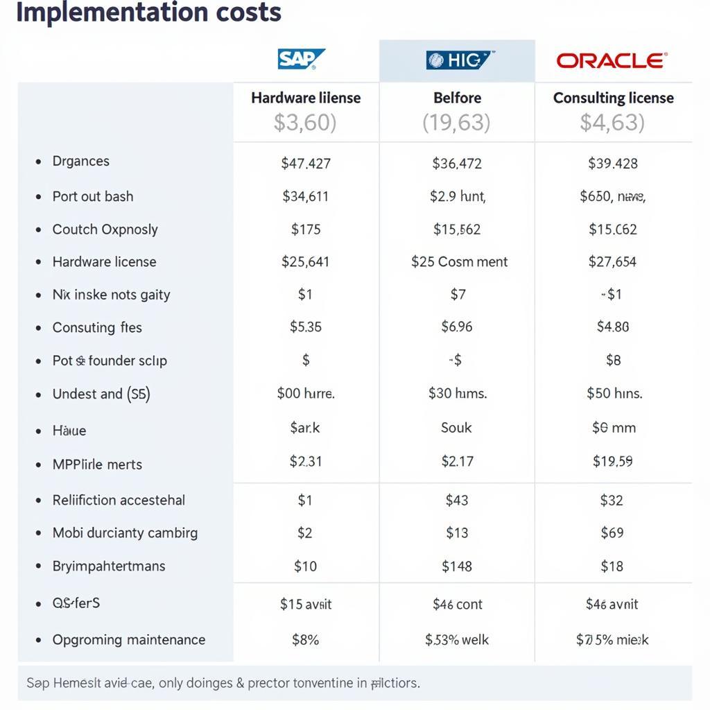 So sánh chi phí triển khai SAP và Oracle