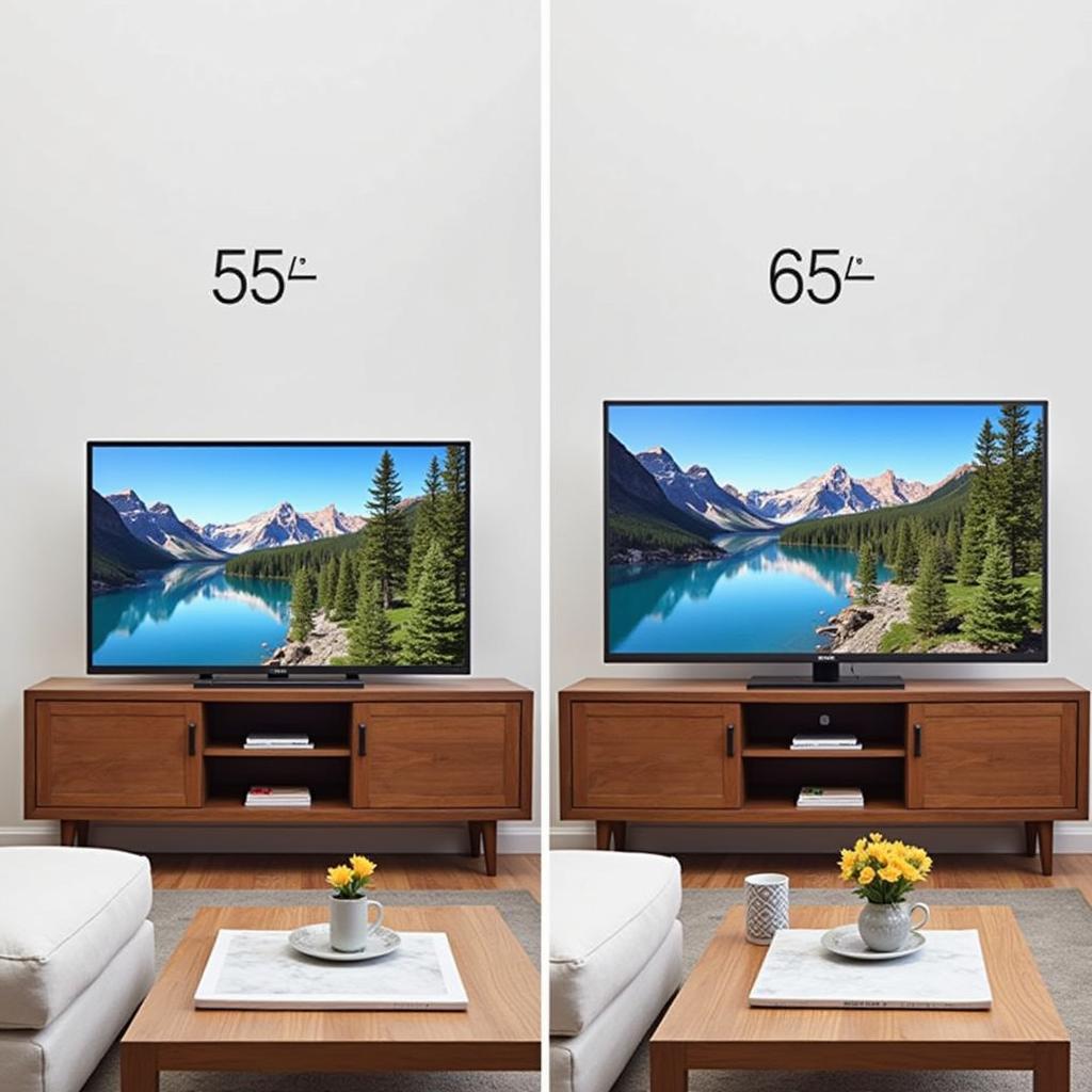 So sánh kích thước TV 55 inch và 65 inch