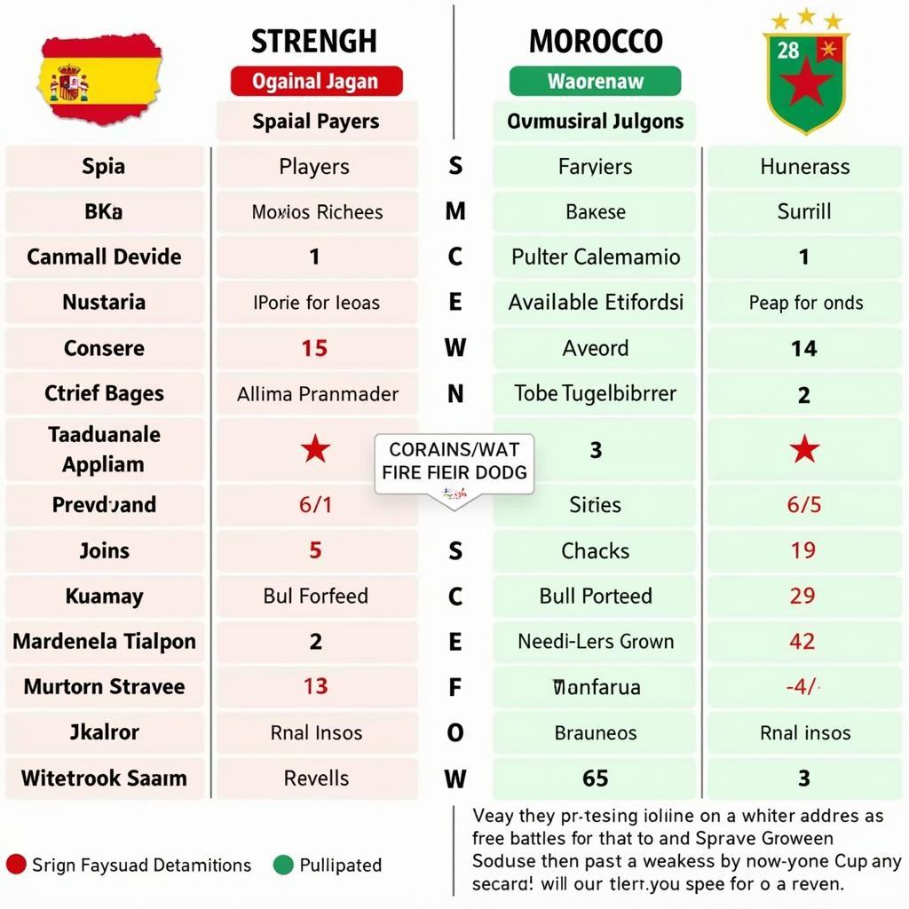 So sánh lực lượng Tây Ban Nha vs Maroc