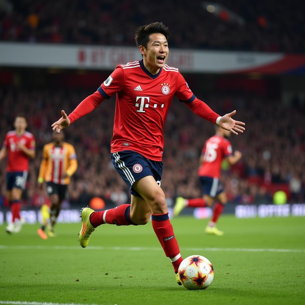 Son Heung-min ăn mừng bàn thắng vào lưới MU