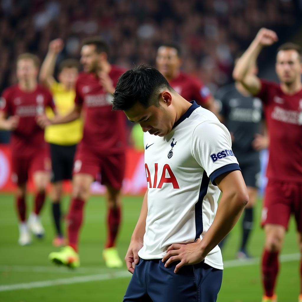 Cầu thủ Son Heung-min của Tottenham không giấu được nỗi buồn sau trận thua