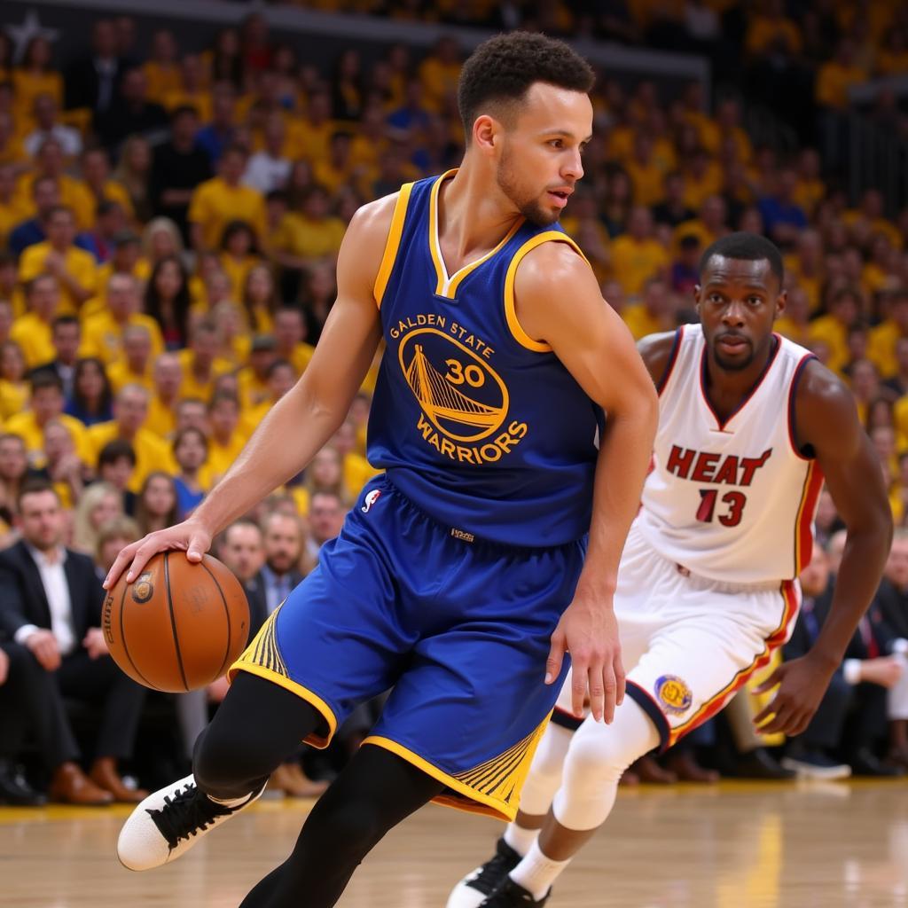 Stephen Curry dẫn bóng vượt qua đối thủ