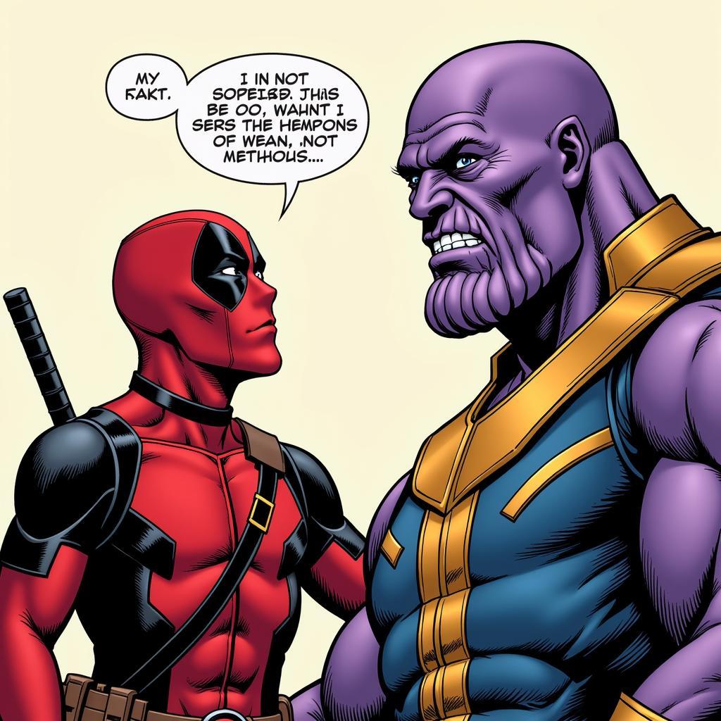 Thanos bất lực trước sự hài hước của Deadpool