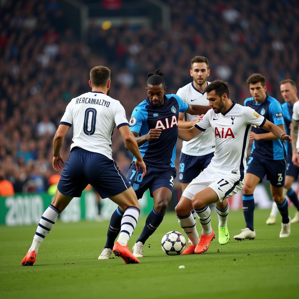 Cầu thủ Tottenham và Marseille tranh chấp bóng quyết liệt