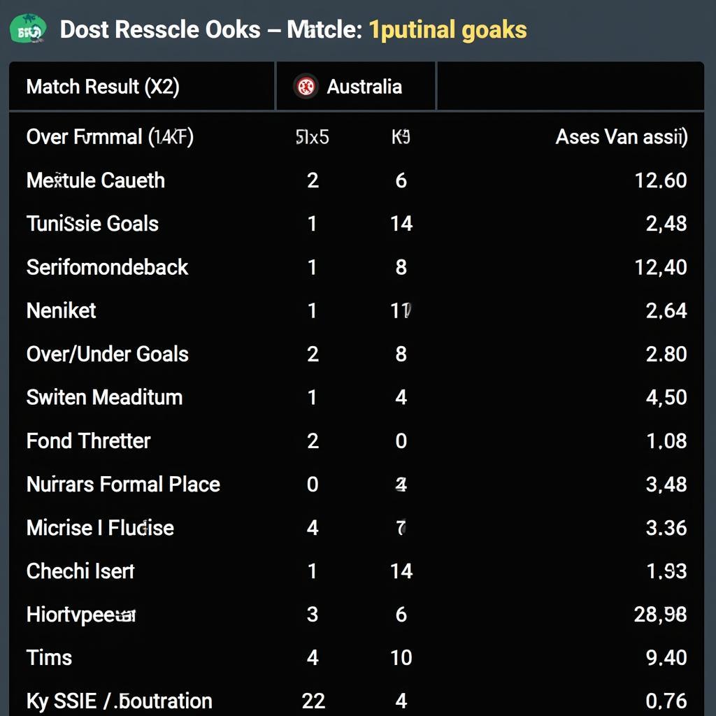 Tỷ lệ kèo Tunisia vs Úc