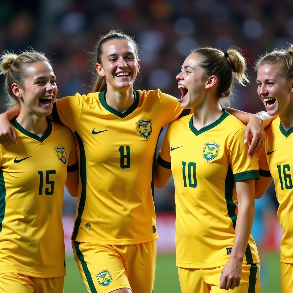 Niềm vui của các cầu thủ U18 Australia sau khi ghi bàn thắng