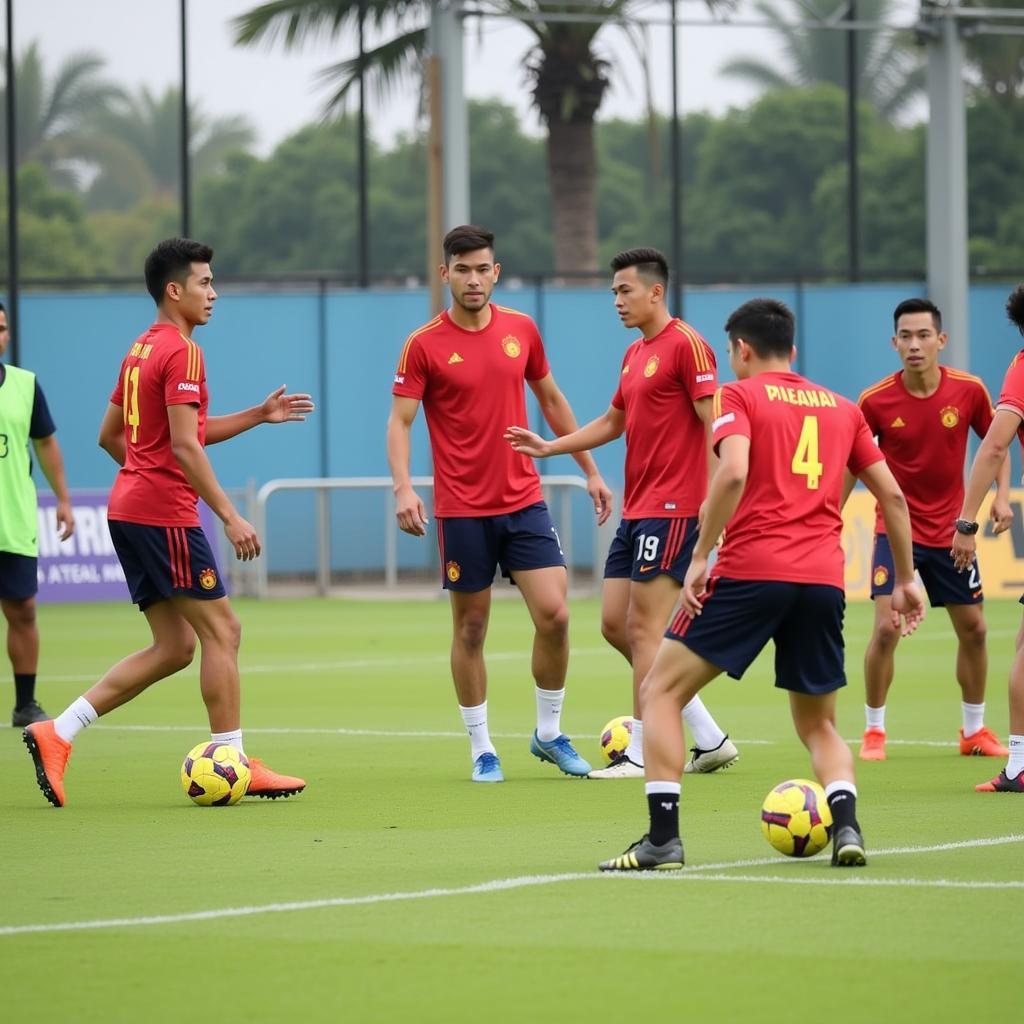 U19 Việt Nam tập luyện chuẩn bị cho trận đấu với U19 Malaysia