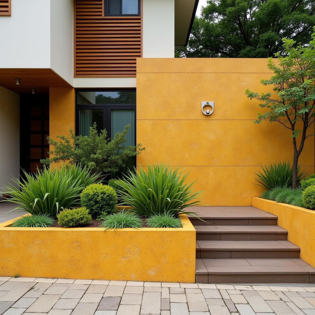 Indian Yellow Granite Wall Cladding with Greenery