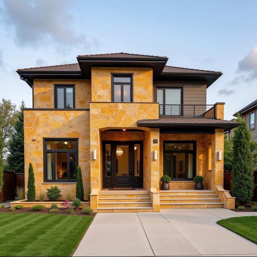 Modern House with Indian Yellow Granite Wall Cladding