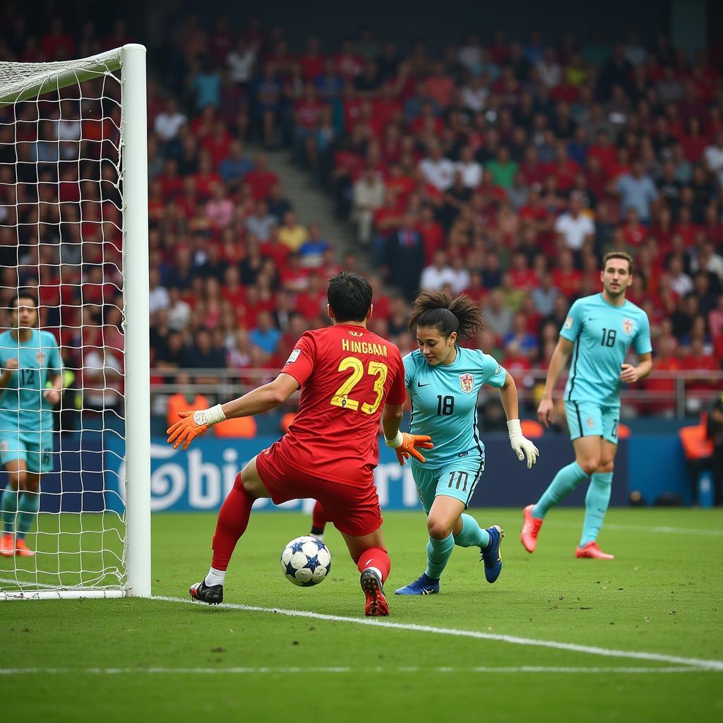 Thủ môn Văn Lâm cản phá penalty