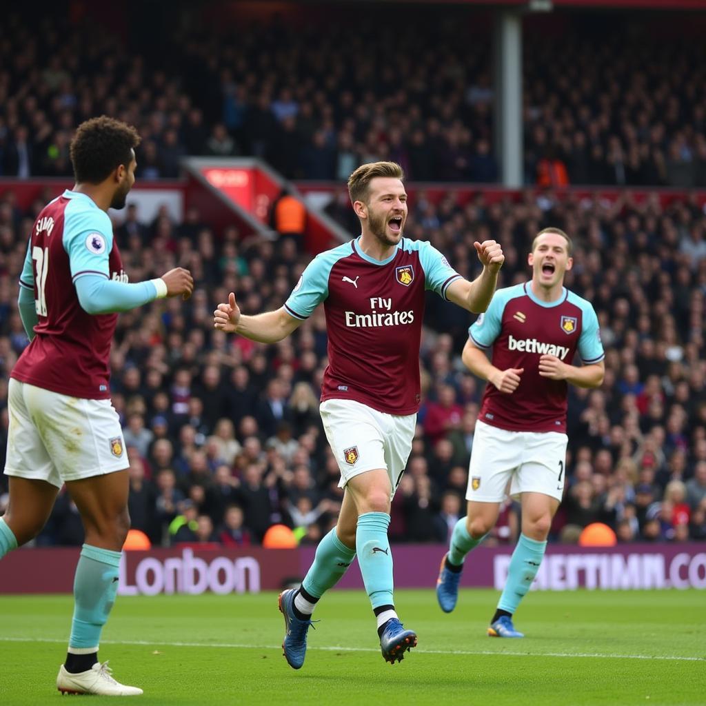 Cầu thủ West Ham ăn mừng bàn thắng trên sân nhà