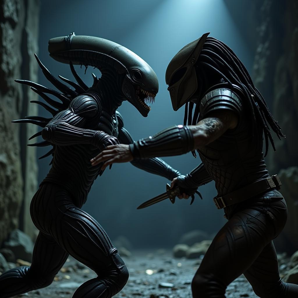 Xenomorph Alien đối đầu Predator trong bóng tối