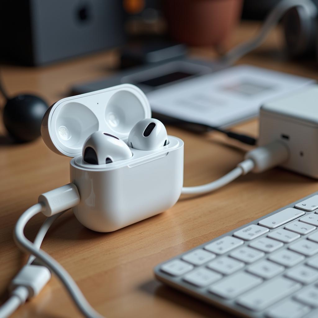 AirPods Standard Charging Case Connected via Lightning Cable