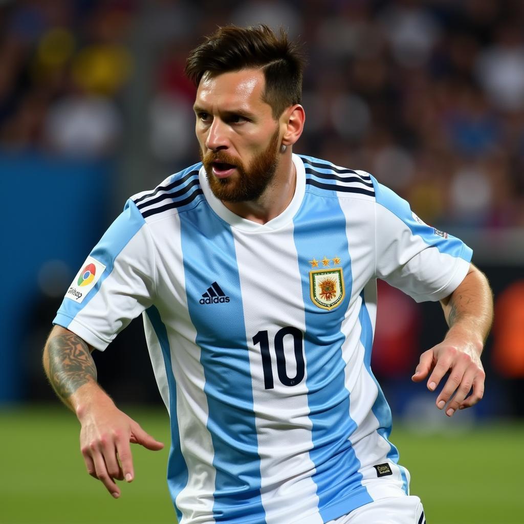 Áo bóng đá Argentina World Cup 2018: Messi trong trận đấu với Iceland